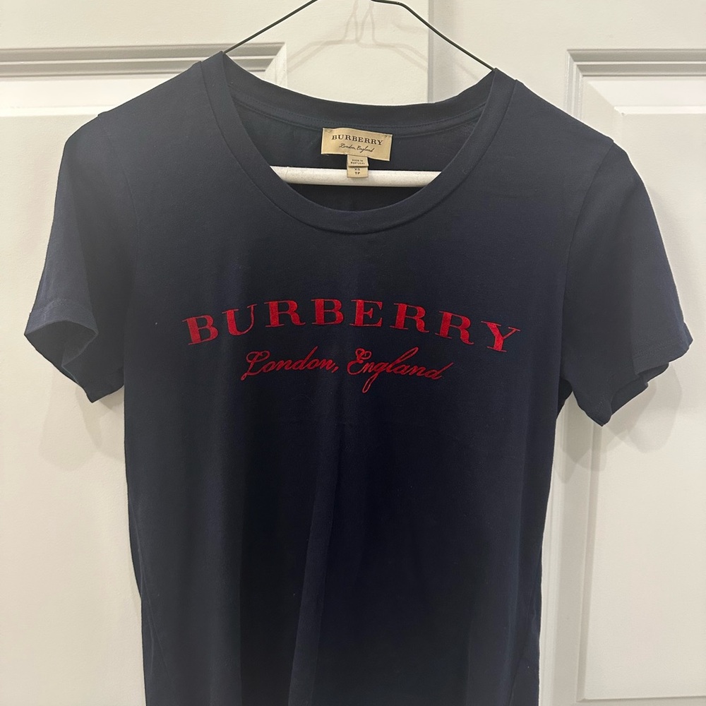 Burberry Navy T-Shirt with Red Logo